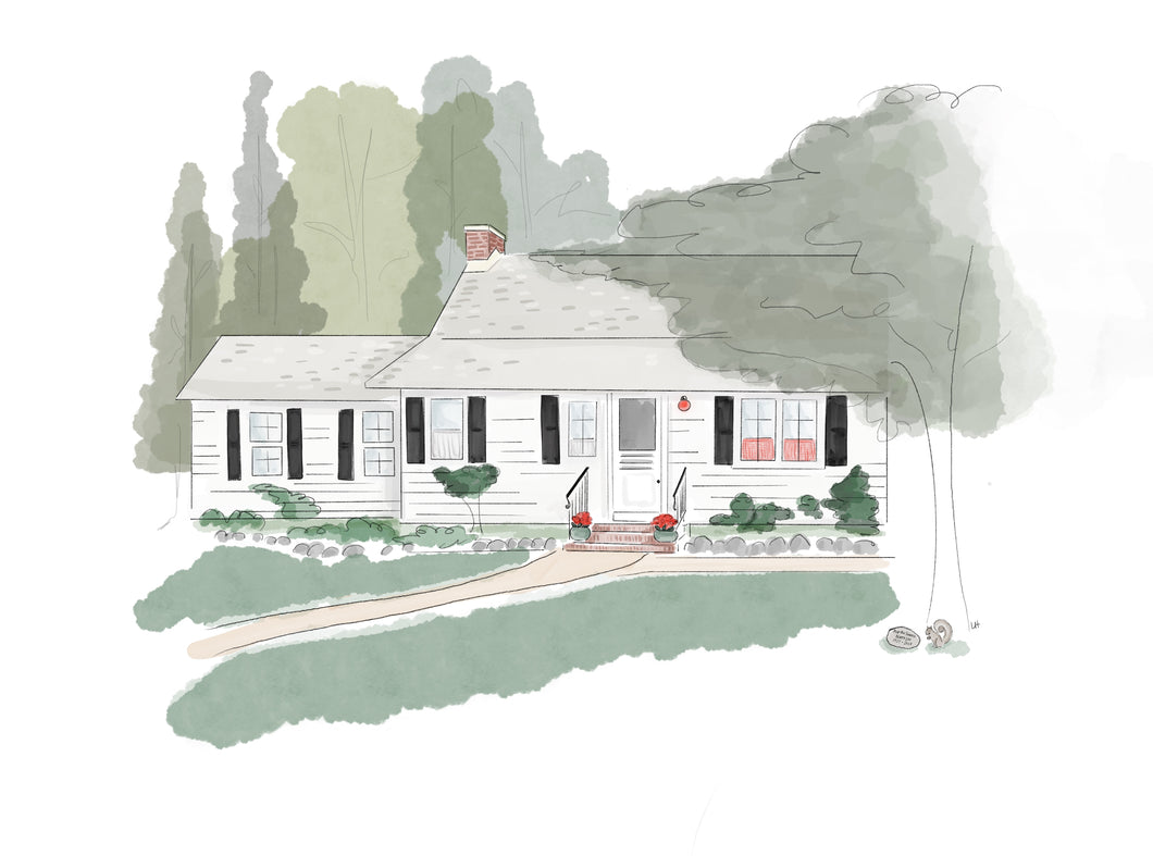 CUSTOM HOME WATERCOLOR | MATTED PRINT READY TO FRAME