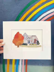 CUSTOM HOME WATERCOLOR | MATTED PRINT READY TO FRAME